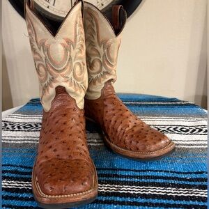 Justin Full Quill Ostrich Square Toe Boots 11.5 D